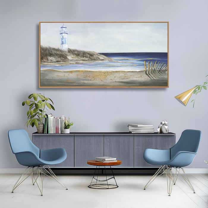 Large Ocean Wall Art Blue and Gold Wall Decor Framed Artwork Vogue Canvas Painting for Living Room Bedroom Dining Room Office Home Decor 30X60 Inch