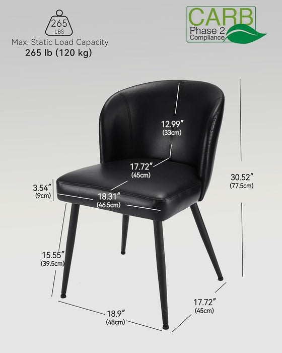 Dining Chairs Set of 2, Upholstered Kitchen Chairs with Faux Leather Cushion Seat and Metal Legs, Mid Century Modern Dining Room Chair for Kitchen, Living Room, Easy Assembly, Black