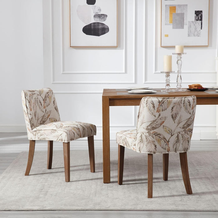 Upholstered Parsons Chair Set of 2, Linen Fabric Floral Patterned Dining Chairs with Walnut Wood Leg Cushioned Back Modern Rustic Side Chairs for Living Room/Kitchen/Dining/Restaurant