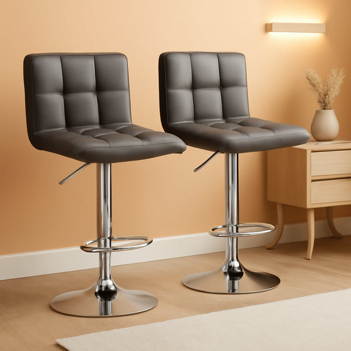 Bar Stools Modern PU Leather Adjustable Swivel Barstools, Armless Hydraulic Kitchen Counter Bar Stool Extra Height Square Island Barstool with Back Set of 2 (Leather, Deep Gray)