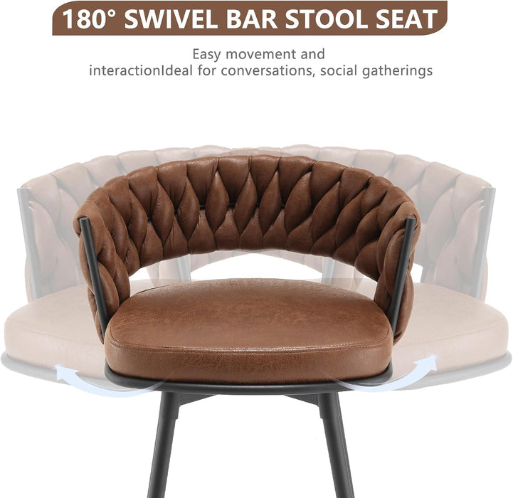 BV Bar Height Bar Stools Set of 2, 30 Inch Seat Height Bar Stools, 180° Swivel Barstools with Woven Back and Footrest, Suede Fabric Counter Stools for Kitchen Island, Bar Pub