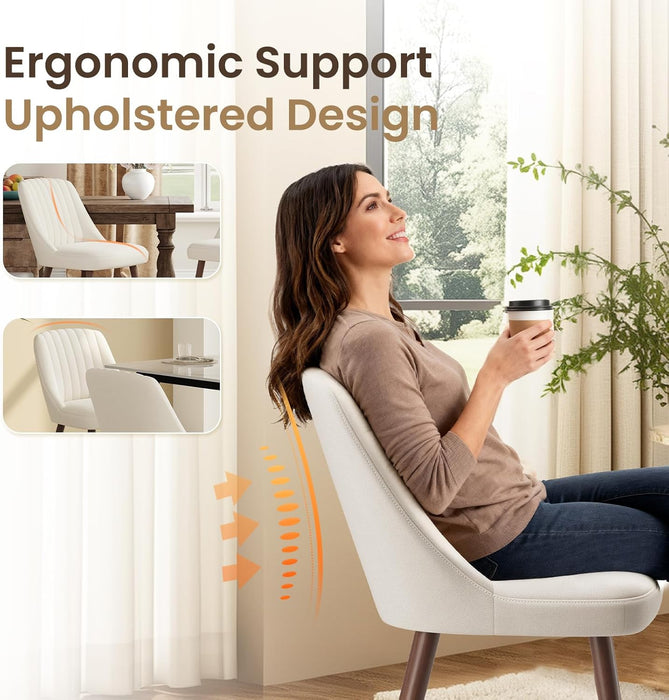 Upholstered Dining Chairs Set of 4, Modern Fabric Kitchen Chairs with Back, Wood Legs for Kitchen Dining Room Restaurant, Beige