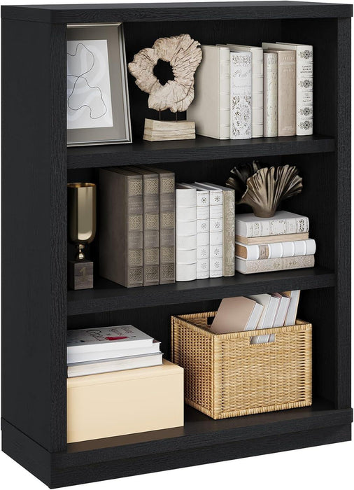 3 -Tier Bookcase and Book Shelf, 31” Wide Bookshelves, Wooden Bookcase Display Storage for Home Office, Living Room and Study Room (Black)