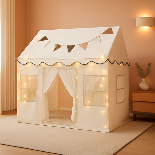 Kids Play Tent, Toddlers Large Playhouse with Mat, Star String, Flag, Machine Washable, Indoor and Outdoor Play Tent for Kids, Girls & Boy Aged 3+, 50" X 34" X 51", Cream
