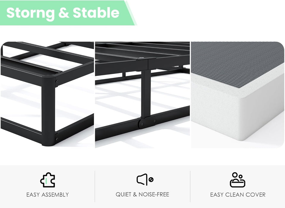 9 Inch High Profile Box Spring, Sturdy Metal Frame Mattress Foundation, Easy Assembly, Quiet & Noise-Free, Queen Size