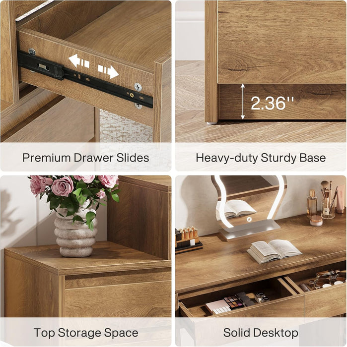 63" Vanity Desk with 5 Drawers for Bedroom, Makeup Table with Removable 3-Drawer Chest Cabinet & Storage, Modern Large Dressing Table for Women Girl, Make up Desk for Bedroom