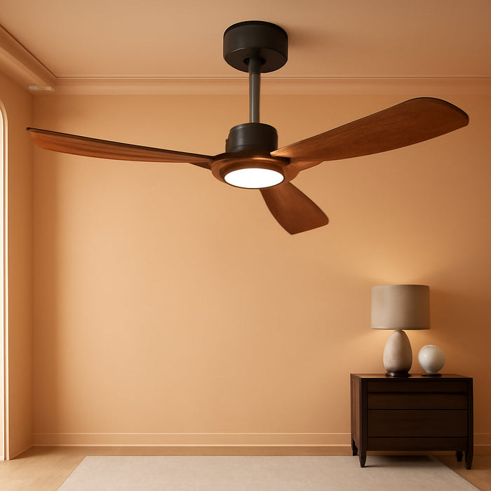 52" Wood Ceiling Fan with Lights Remote Control,Quiet DC Motor 3 Blade Ceiling Fans for Patio Living Room, Bedroom, Office,Indoor Outdoor(Black+Dark Walnut)