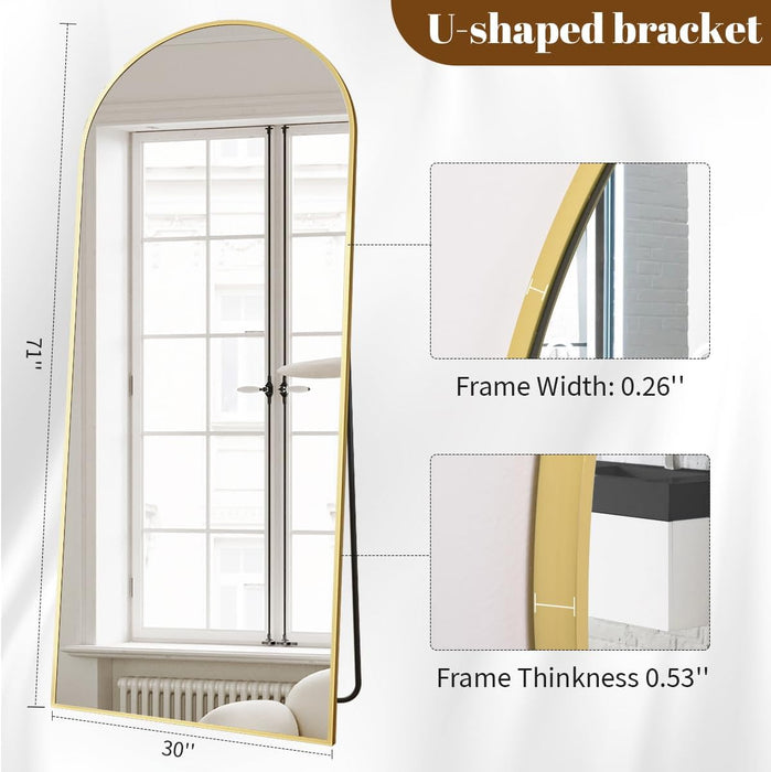 30"X71" Arched Full Length Mirror, Gold Large Floor Mirror with Aluminum Alloy Frame, Standing Hanging or Leaning Wall-Mounted Full Body Mirror for Living Room and Bedroom