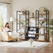 Triple 5 Tier Bookshelf with 11 Open Display Shelves and 3 Fabric Bags, Book Shelves with Metal Frame for Home Office, Bedroom, Rustic Brown