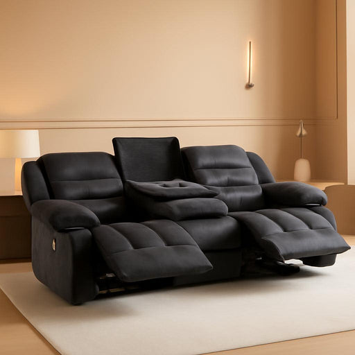 Reclining Couch for Living Room, 3 Seat Manual Recliner Sofa with Overstuffed Arms and Cup Holders,Flip Middle Backrest Design Sofa for Living Room, Bedroom, Grey