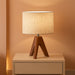 Tripod Table Lamp, Small Cute Bedside Lamp with Linen Beige Lampshade, Nightstand Lamp for Nursery, Bedroom, Kid Room, Living Room, Light Brown Wooden Base, E26 Socket, 14.2 Inch