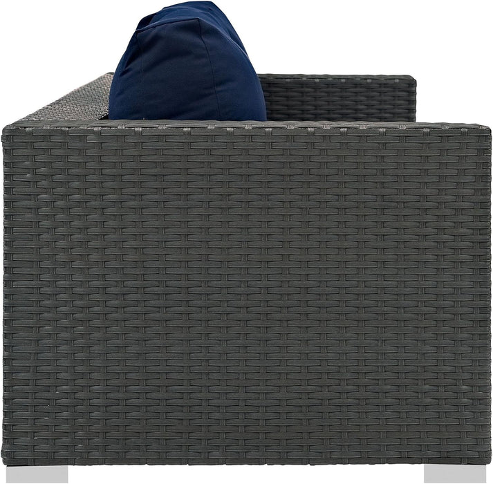 Sojourn Wicker Rattan Outdoor Patio Sunbrella Fabric Sofa in Canvas Navy