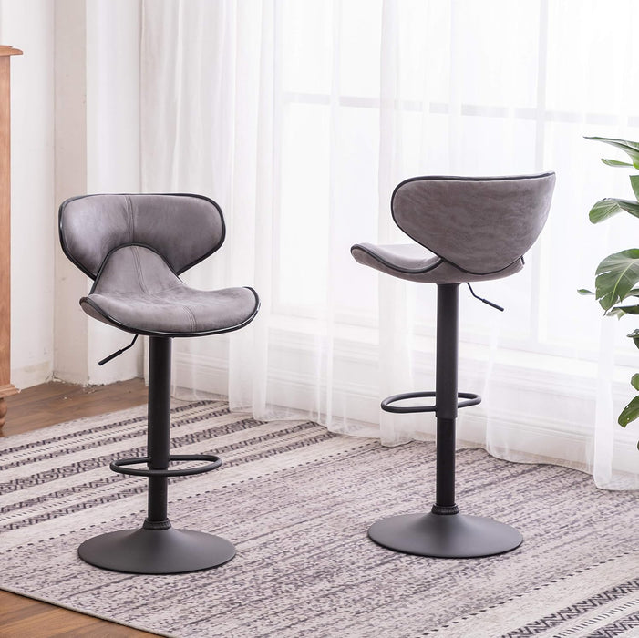 Masaccio Weathered Gray Upholstery Airlift Adjustable Swivel Barstool with Chrome Base, Set of 2