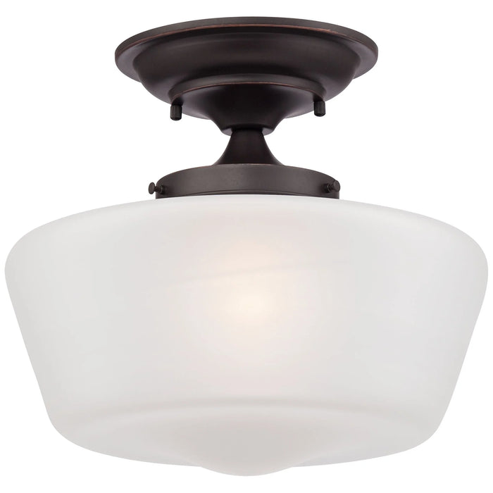 Schoolhouse Floating Modern Farmhouse Ceiling Light Semi Flush Mount Fixture 12" Wide Bronze White Glass Shade for Bedroom Living Room