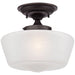 Schoolhouse Floating Modern Farmhouse Ceiling Light Semi Flush Mount Fixture 12" Wide Bronze White Glass Shade for Bedroom Living Room