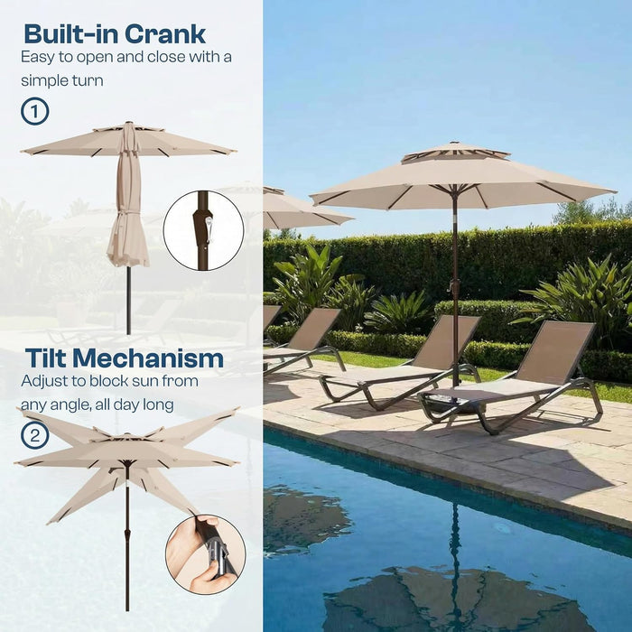 10FT Patio Umbrella, 2 Tier Outdoor Table Umbrella, Large Vented Market Umbrellas with Push Button Tilt and Crank, 8 Sturdy Ribs for Backyard, Deck, Pool, UPF50+ UV Protection