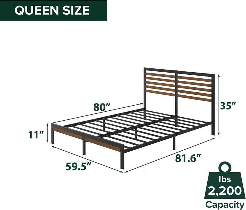 Kai Bamboo and Metal Platform Bed Frame, Sturdy Steel Frame, Queen