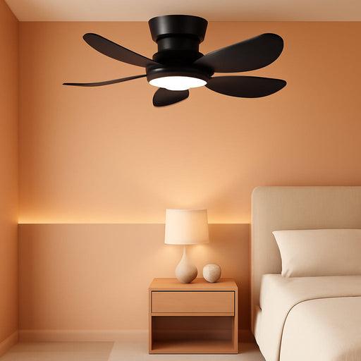 36 Inch Modern Ceiling Fans with Lights, Small Flush Mount Ceiling Fan, Remote/App Control, 5 Reversible Curved Blades, 6 Speeds, 3 CCT Dimmable Lights for Kids Room Bedroom, Black