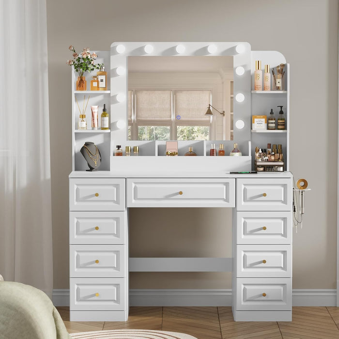 White Premium Illuminated Makeup Vanity With Outlet