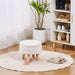 Storage Ottoman, Modern round Footrest with Soft Padded Seat, Teddy Velvet Footstool with Wood Legs, Accent Small Table or Plant Stand for Hallway, Living Room (Cream)