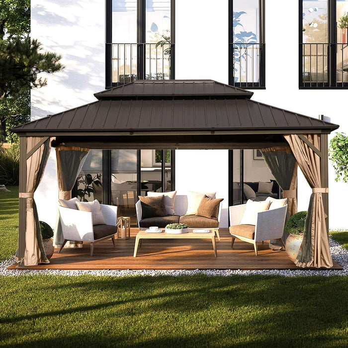 Domi 10x14 EspressoBrown All Weather Gazebo OutdoorPatio