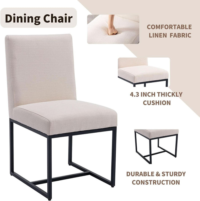 Kitchen & Dining Room Chairs Set of 2, Linen Fabric Mid Century Modern Dining Chairs, Upholstered Dining Chairs with Black Finish Metal Frame, Cream, 2 PC