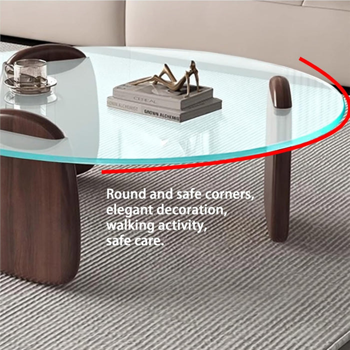 Modern round Coffee Table with Glass Top, 32.68" D X 22.44" W X 15.75" H, Circular Tea Tables for Living Room Home Office Industrial Cocktail Tables (Walunt-Clear Glass/35.43")