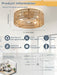 Boho Caged Ceiling Fans with Lights Flush Mount, Hand-Woven Rattan Ceiling Fans with Light and Remote Control, Enclosed Timing 6 Speeds Reversible for Living Room Bedroom Dining Room