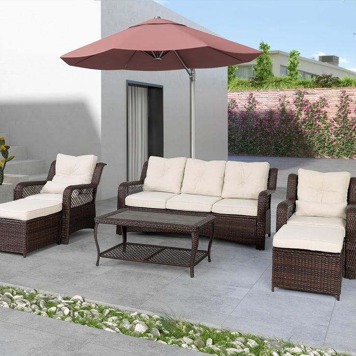 6 Pieces Patio Furniture Set, Wicker Patio Conversation Sets, Outdoor Sectional Rattan Sofa Chairs with Coffee Table, High Back, Ottoman, Cushions for Porch, Deck, Garden, Backyard (Beige)