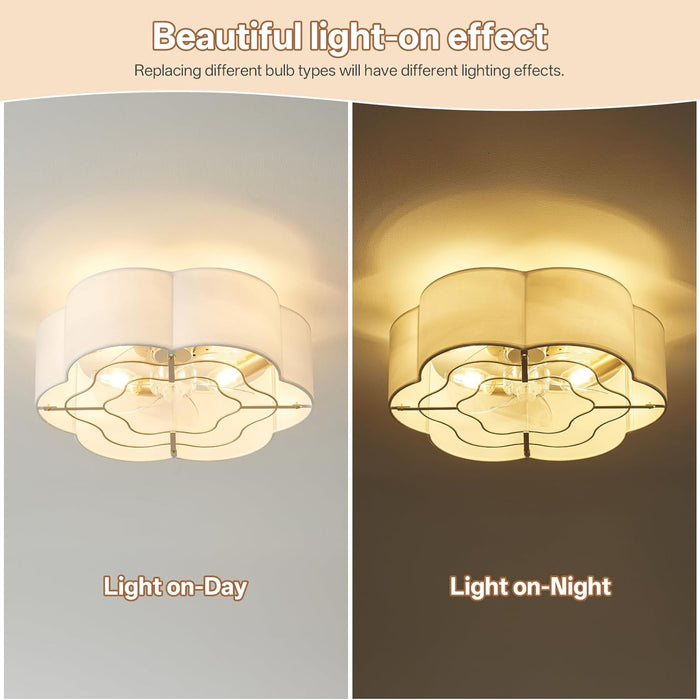 Caged Ceiling Fan with Lights, Flush Mount 20" Boho Ceiling Fans with Lights Remote Control, Low Profile Fabric Bladeless with 6 Speeds for Bedroom, Nursery, Kitchen