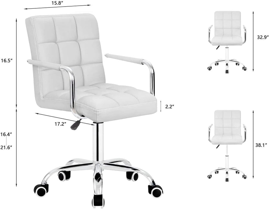 Desk Chair Modern Office Chair with Wheels PU Leather Mid-Back Rolling Chair for Office, Teen, and Bedroom Desks (White)