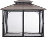 Hardtop Gazebo 10 X 12 Ft. Outdoor Gazebo, Heavy Duty Steel Frame Gazebo, Double Tiered Metal Gazebo with Ceiling Hook and Mesh Netting, Brown