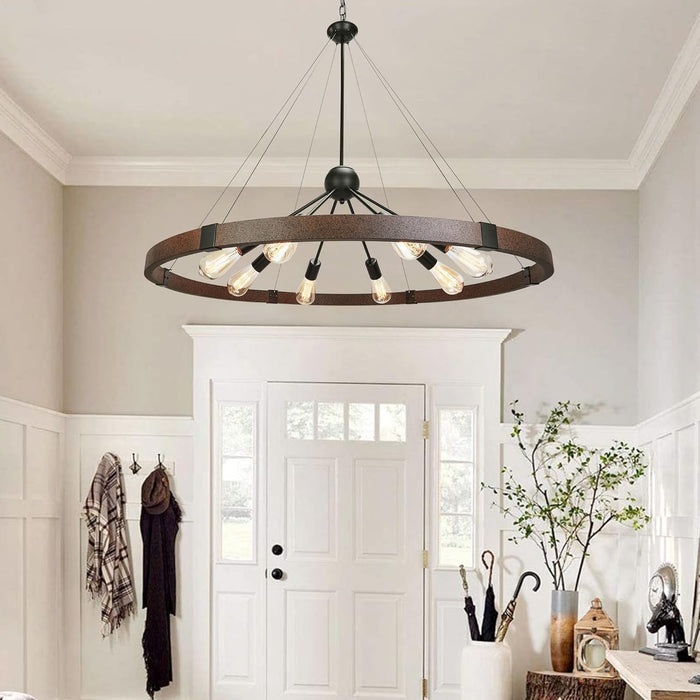 38.2 Inch Wagon Wheel Chandelier Weathered Vintage