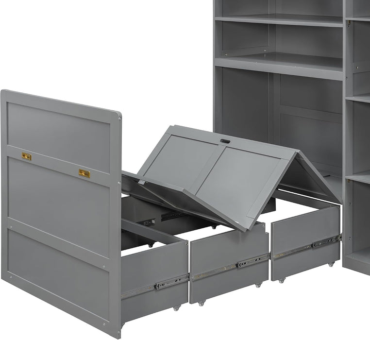 Twin Size Charcoalgray Murphy Cabinet Bed Wardrobe