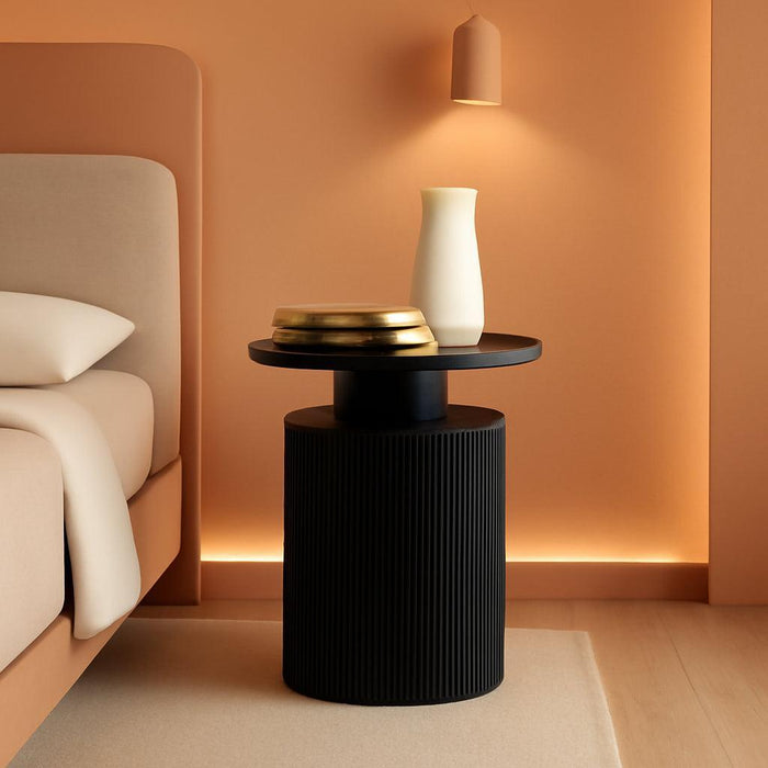 Luxenhome Black Side Table, 22" Fluted round Side Table for Small Spaces, Modern Accent End Table for Living Room Couch, Bedroom, Bedside Table, Nightstand