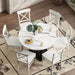 Extendable Dining Table Marble for 4–6 (White Marble) | White Faux Marble Dining Table, Modern Marble Kitchen Table, round Dining Table for Kitchen, Living Room, Dining Room ﻿