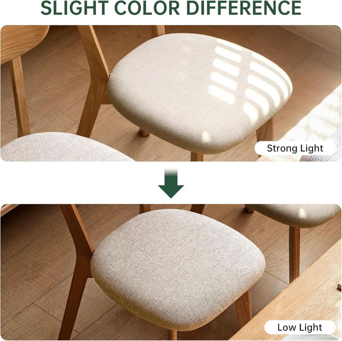 100% Solid Wood Upholstered Dining Chairs, Mid Century Modern Oak Dining Chairs with Curved Back Design with Butterfly Wing Shape for Kitchen, Dining Room, Restaurant (4PK, Log Color-Beige Cushion)