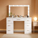 Vanity with Large Mirror and 12 LED Lights, Vanity Desk with 7 Drawers & Hairdryer Holder, Makeup Vanity Desk with Charging Station for Women, Girls, 3 Lighting Color Adjustable, White