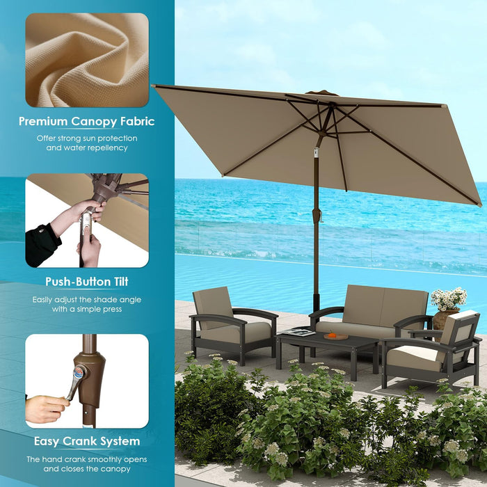 6X10 ft Rectangular Patio Umbrella Tan Weatherproof
