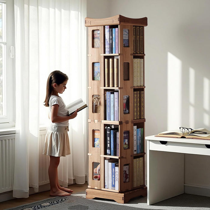 Larger Solid Wood Rotating Bookshelf, Revolving Bookcase (5-Tier)