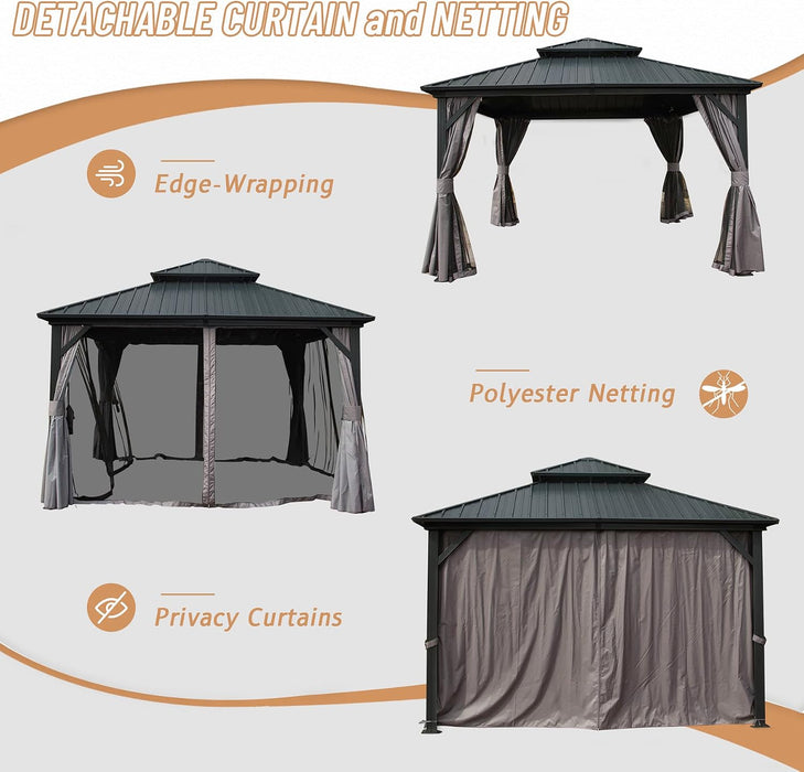 12x12 Hardtop Gazebo Featuring Aluminum Frame Netting