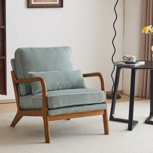 Teal Corduroy Mid Century Modern Upholstered Armchair