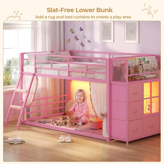 Pink Twin Over Bunk Bed With RGBLEDIlluminationSystem