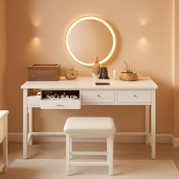 White Makeup Vanity Desk with Mirror and Lights Big Vanitys Set with Chair, Drawers and Power Outlet, Dressing Table Vanities for Girls Bedroom 47“