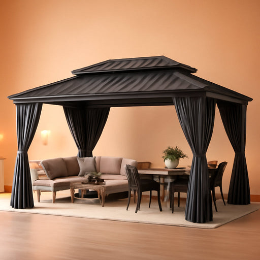 12x20 Black Hardtop Gazebo With Galvanized Roof