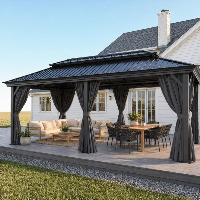 12x20 Black Hardtop Gazebo With Galvanized Roof