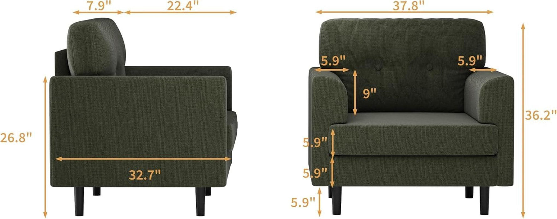 Sage Green Upholstered Contemporary Armchair 38 Inch