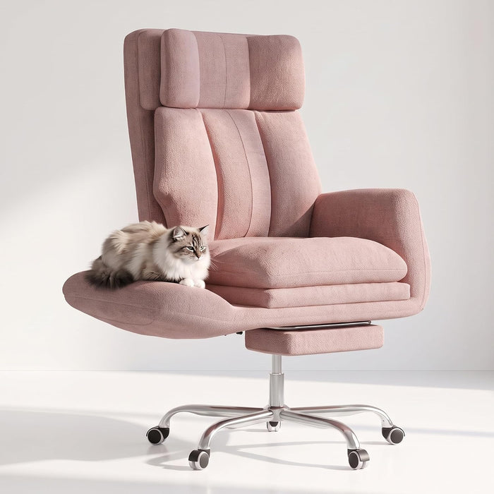Criss Cross Office Chair with Footrest, Flip Armrests and Adjustable Lumbar Support, Ergonomic Reclining Desk Chair for Pets, Wide Seat Cross-Legged Computer Chair for Home Office, Chenille