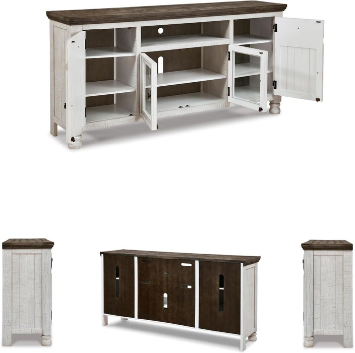 Havalance Farmhouse TV Stand Fits Tvs up to 72", 4 Cabinets and Shelves for Storage, Vintage White & Weathered Gray