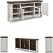Havalance Farmhouse TV Stand Fits Tvs up to 72", 4 Cabinets and Shelves for Storage, Vintage White & Weathered Gray